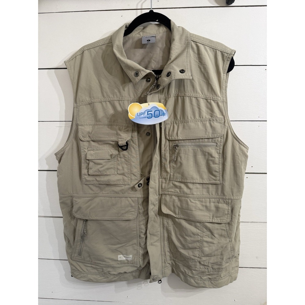 NWT Men's Columbia GRT Vest Tan Size L Utility Fishing Hunting Hiking‎ UPF 50+